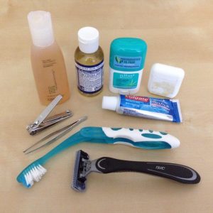 A variety of travel size personal care items